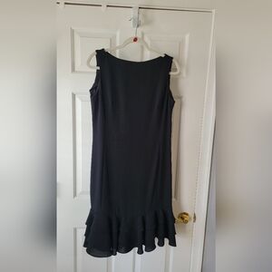 ELEGANT EVAN PICONE  BLACK MIDI DRESS WITH FLOUNCE SIZE 10